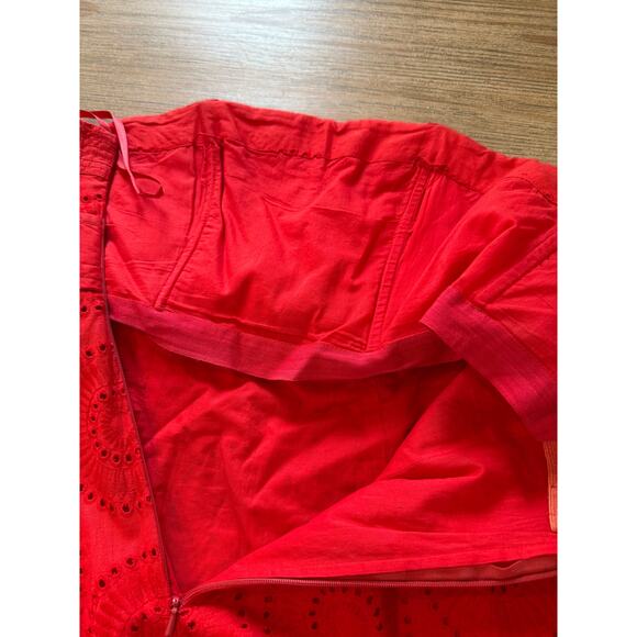 Plenty Tracy Reese Eyelet Strapless Dress Obi Belt Tomato Red 6 - Picture 7 of 7